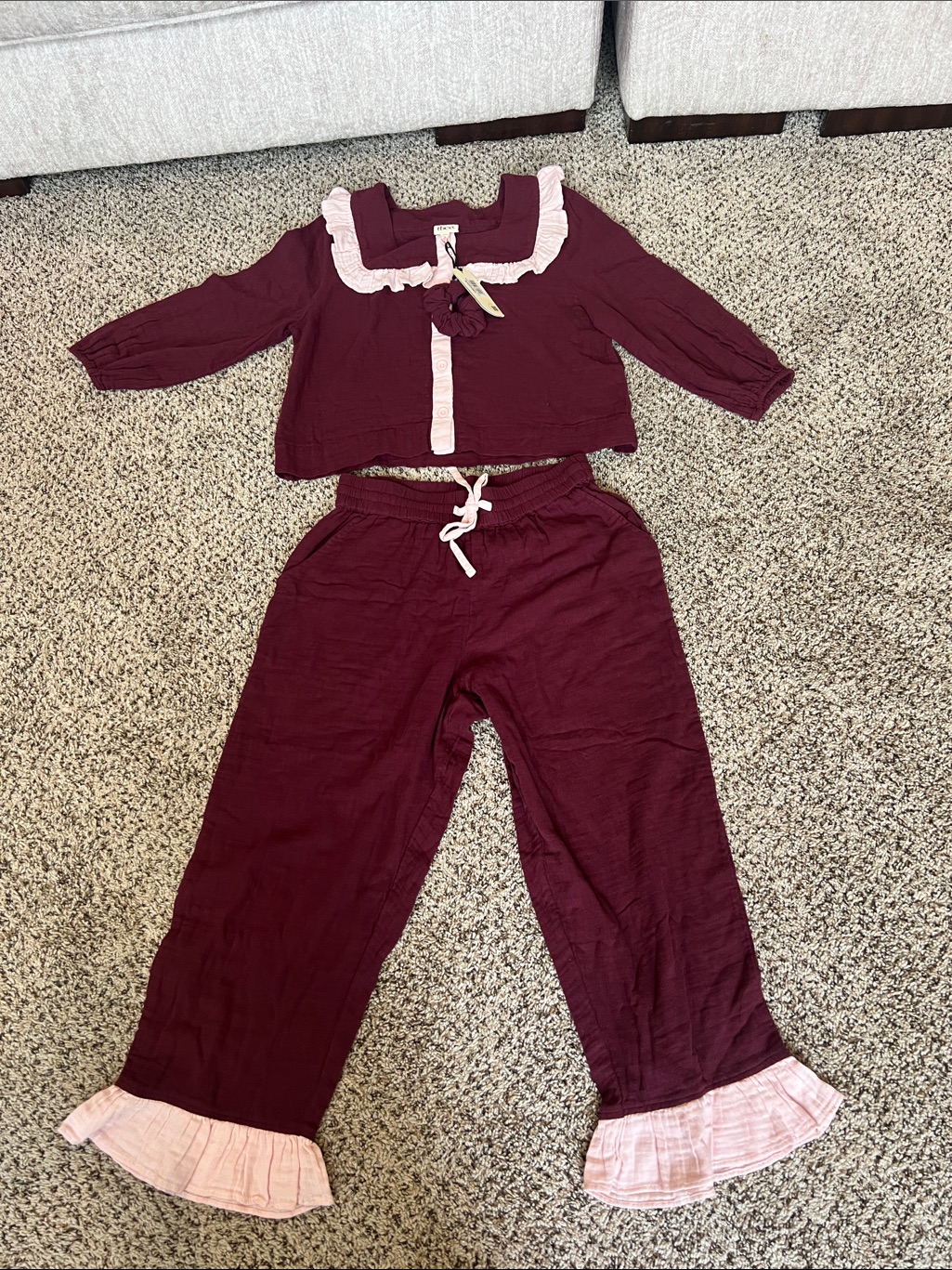 Nwt Tbco Cotton Cropped Leg Ruffle Pajamas. Size Medium — image 5 of 8